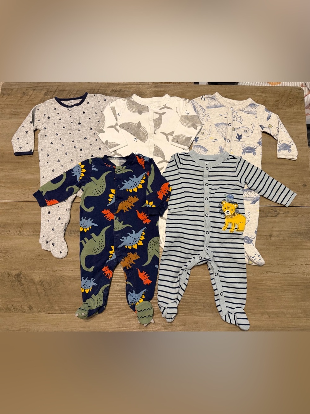 Baby Boys Bundle of 5 Footed Sleeper Pajamas- Size 6 Months